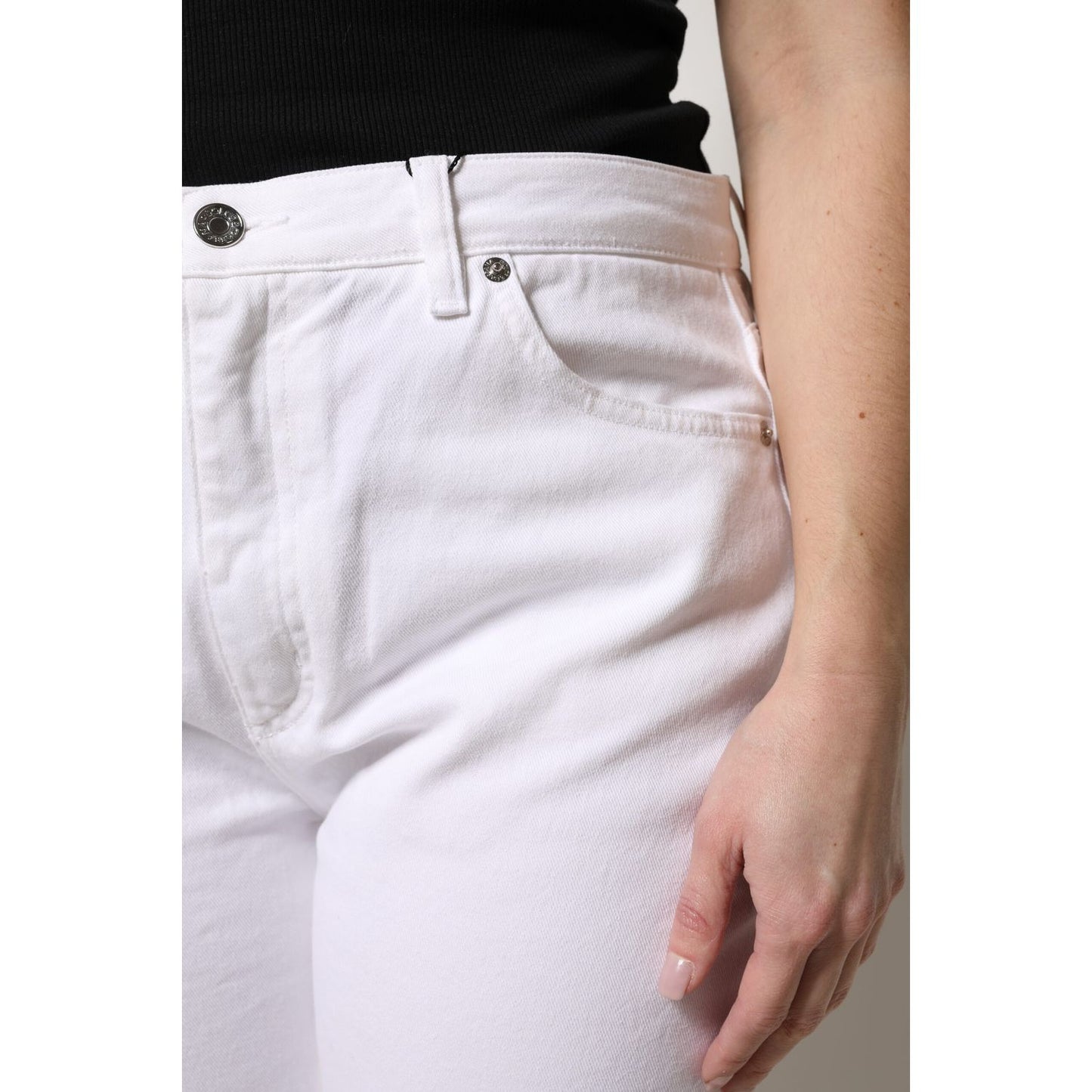 Dolce & Gabbana White Cotton Mid Waist Skinny Denim Jeans
