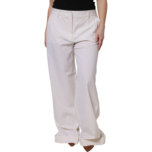 Dolce & Gabbana White Wool Mid Waist Wide Leg Pants PAN76145-48