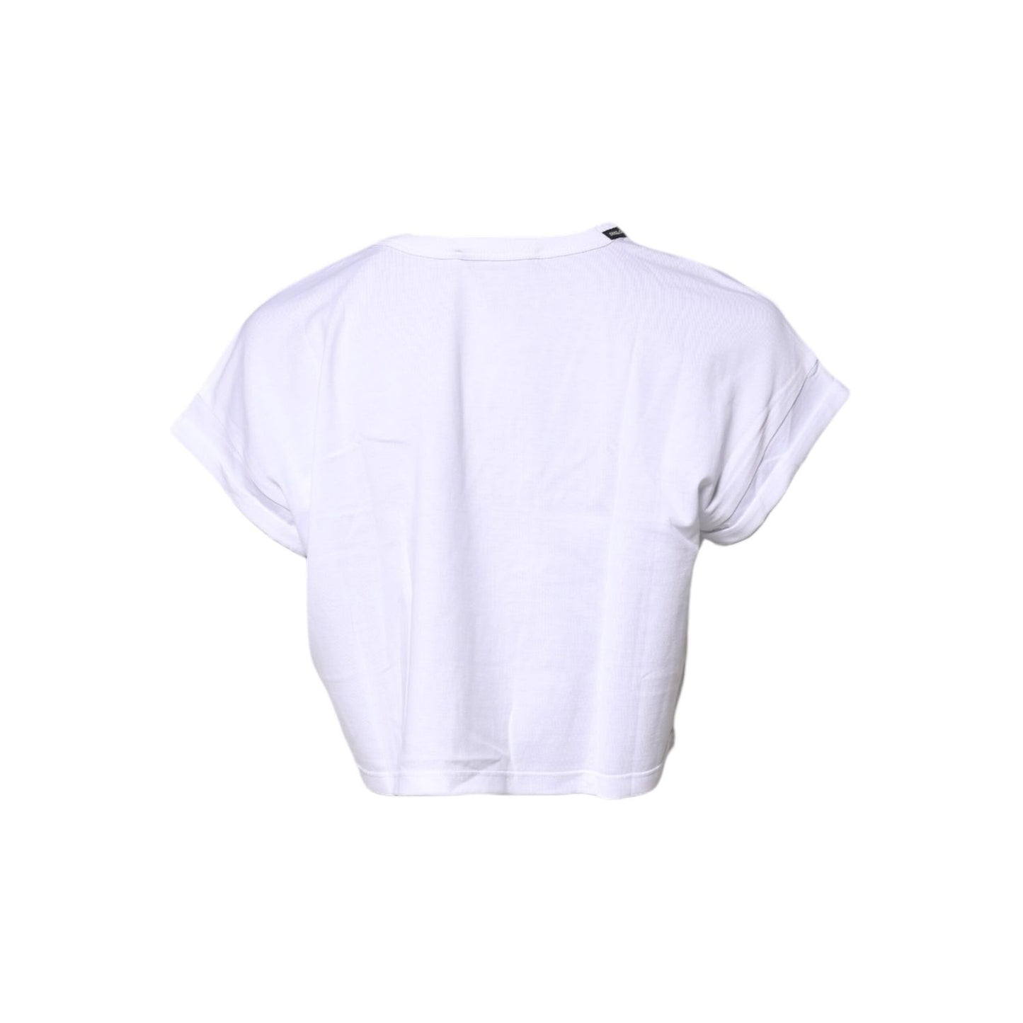 Dolce & Gabbana White Cotton Crew Neck Cropped T-shirt Top