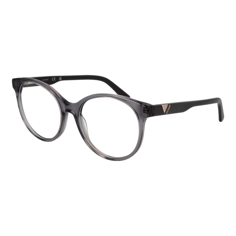Guess Gray Women Glasses Frame in full-rim acetate with round lens style, grey color, and demo lenses; size 55-18-140.