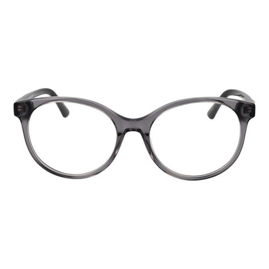 Guess Gray Women Glasses Frame in acetate with round full-rim style, 55mm lens width, 18mm bridge width, and 140mm temples length.