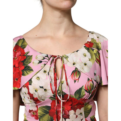 Dolce & Gabbana Pink Floral Silk Short Sleeves Blouse Top