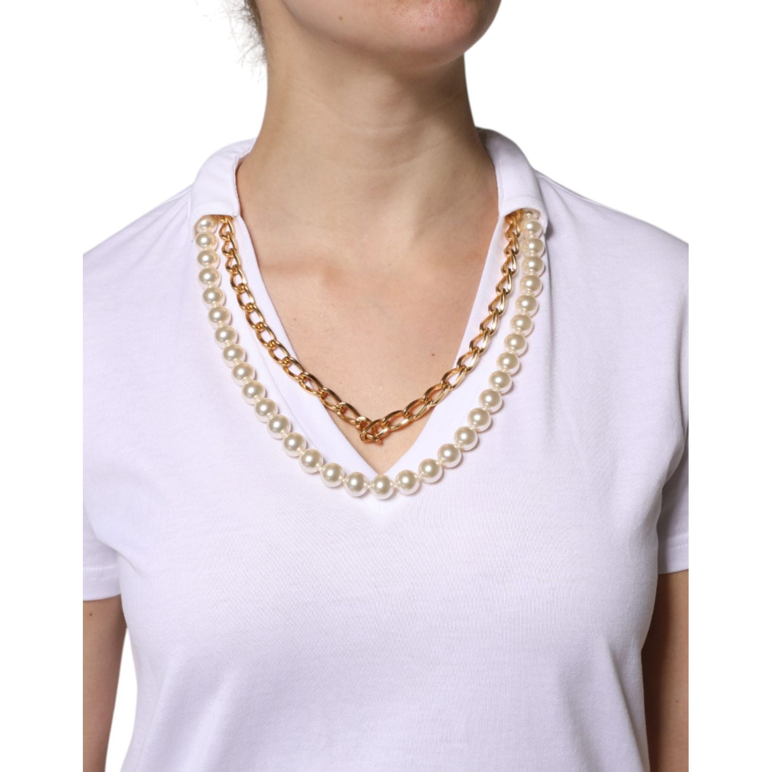 Dolce & Gabbana White Necklace Cotton Short Sleeve T-shirt