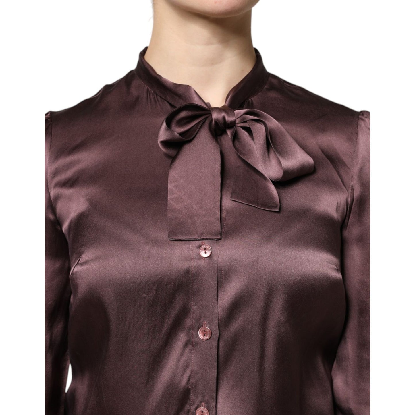 Dolce & Gabbana Brown Ascot Collar Long Sleeve Blouse Top