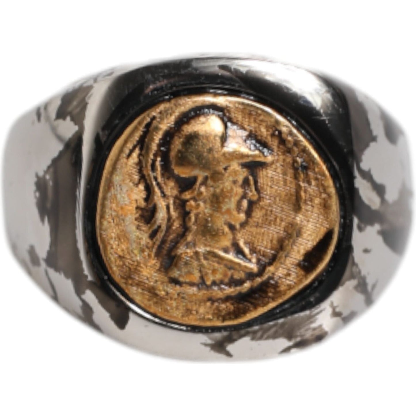 Dolce & Gabbana Silver Tone Engraved Two Color Real Brass Ring