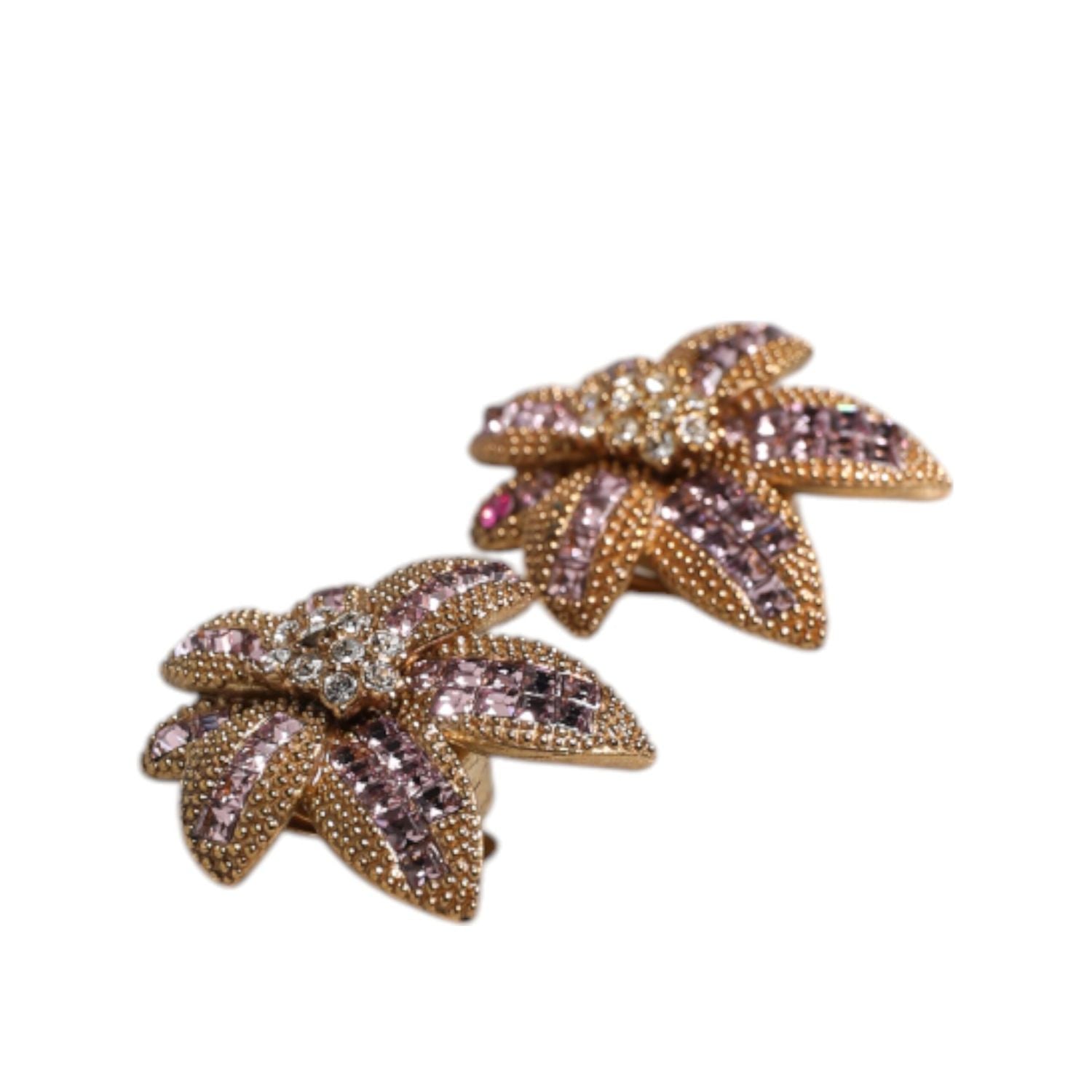 Dolce & Gabbana Gold Brass Purple Flower-Shaped Crystals Clip On Earrings