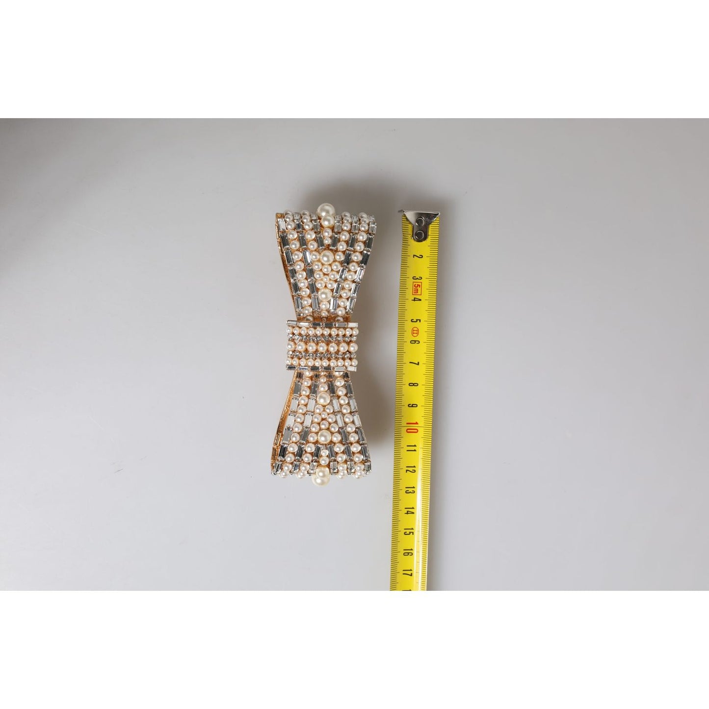 Dolce & Gabbana Gold Tone Brass Bow Crystal FauxPearl Embellished Brooch