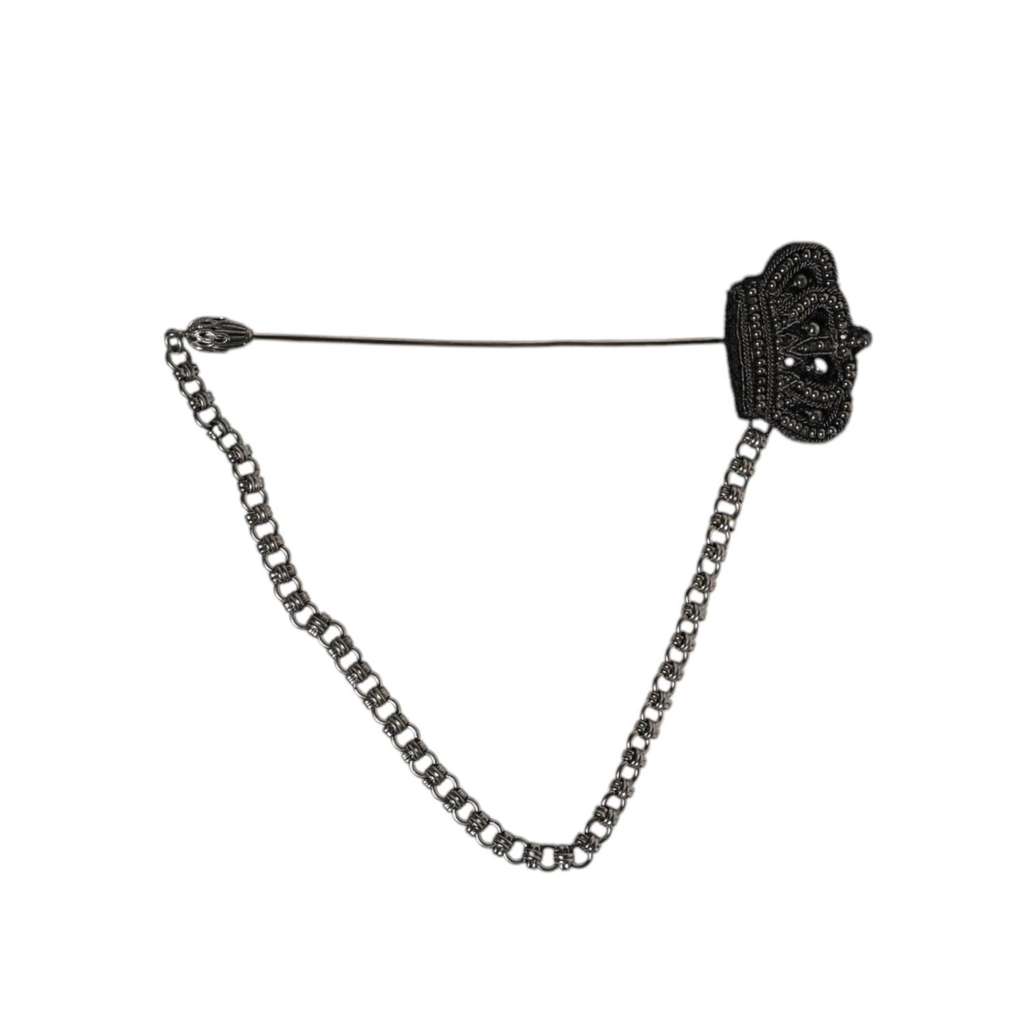 Dolce & Gabbana Silver Tone Brass Crown Chain Women Brooch Lapel Pin