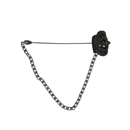 Dolce & Gabbana Silver Tone Brass Crown Chain Women Brooch Lapel Pin