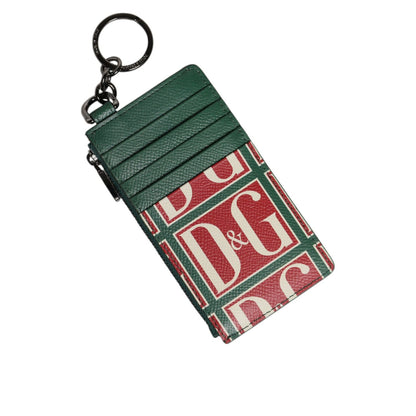 Dolce & Gabbana Green Calf Leather Logo Print Monogram Card Holder Wallet