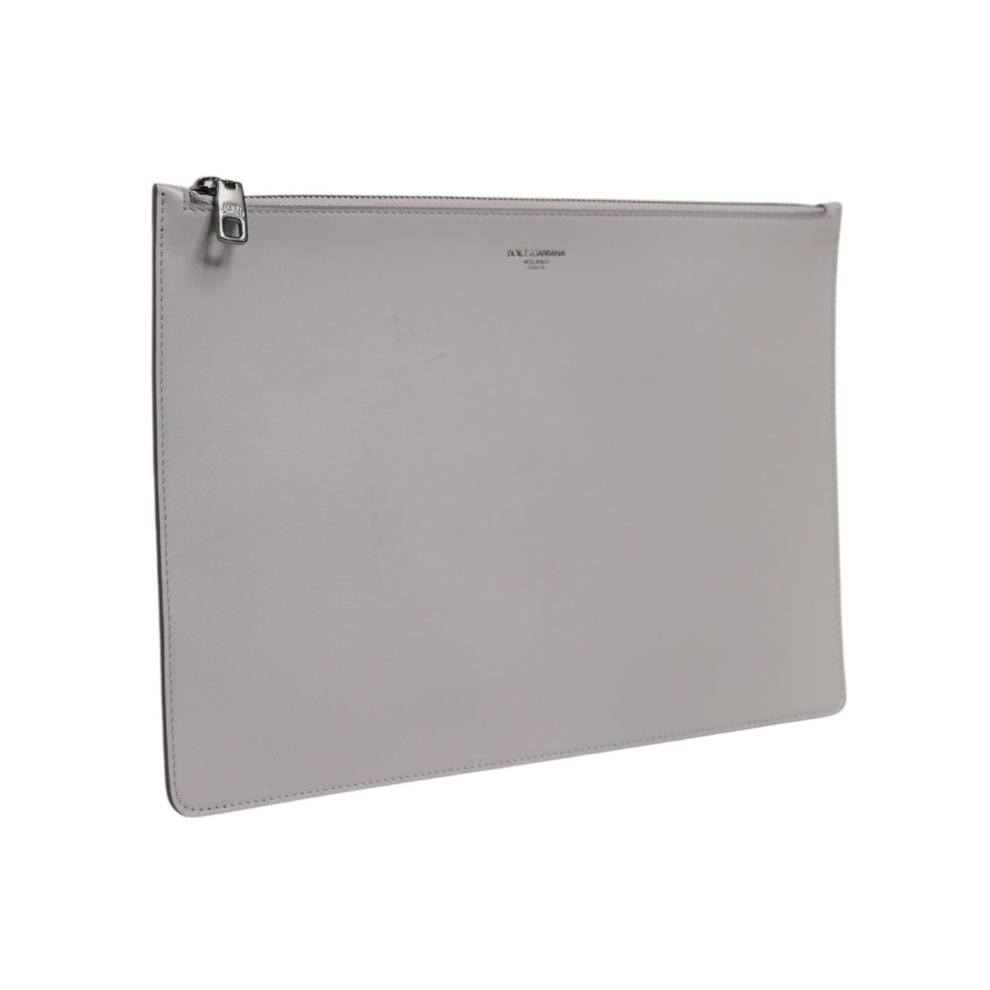 Dolce & Gabbana Gray Solid Leather DG Logo Men Clutch Zip Pouch Bag