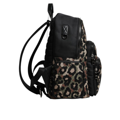 Dolce & Gabbana Multicolor Leopard Print DG Logo Plaque Men Backpack Bag