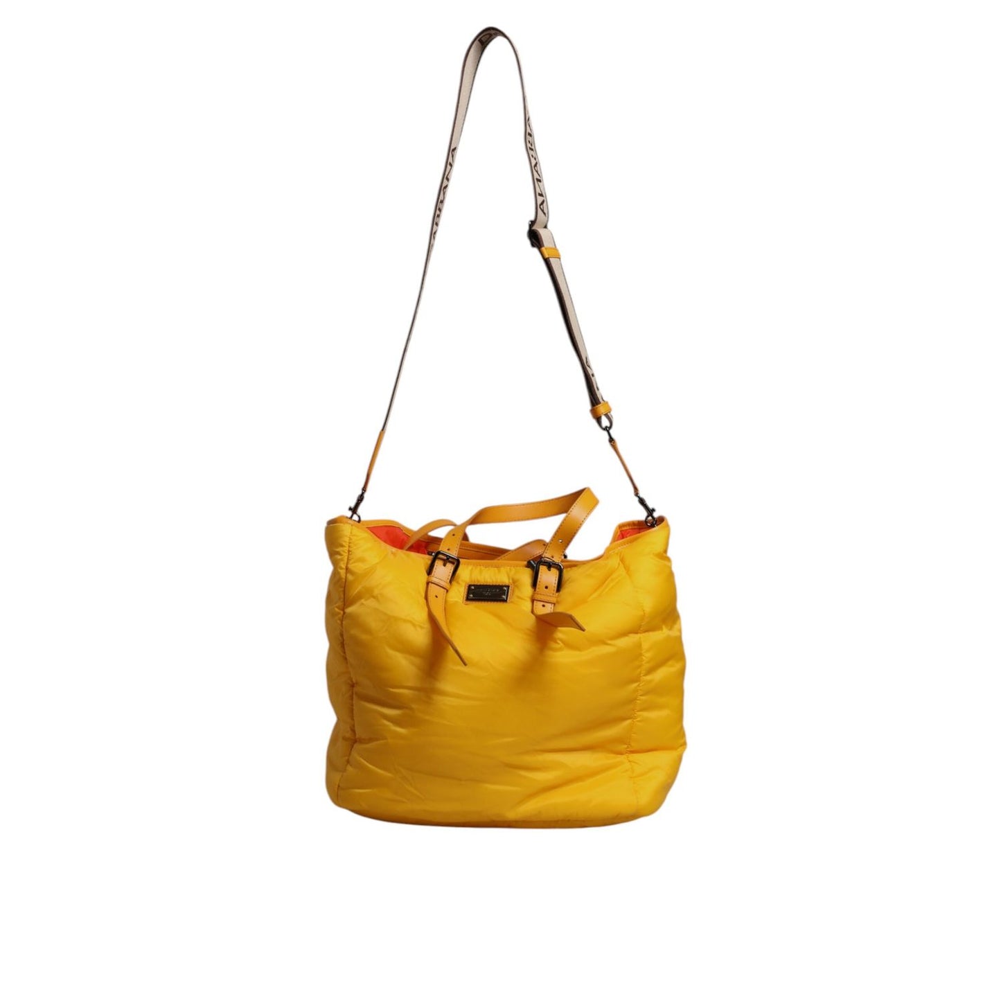 Dolce & Gabbana Yellow Orange Nylon Logo Plaque Hand Shoulder Duffle Bag
