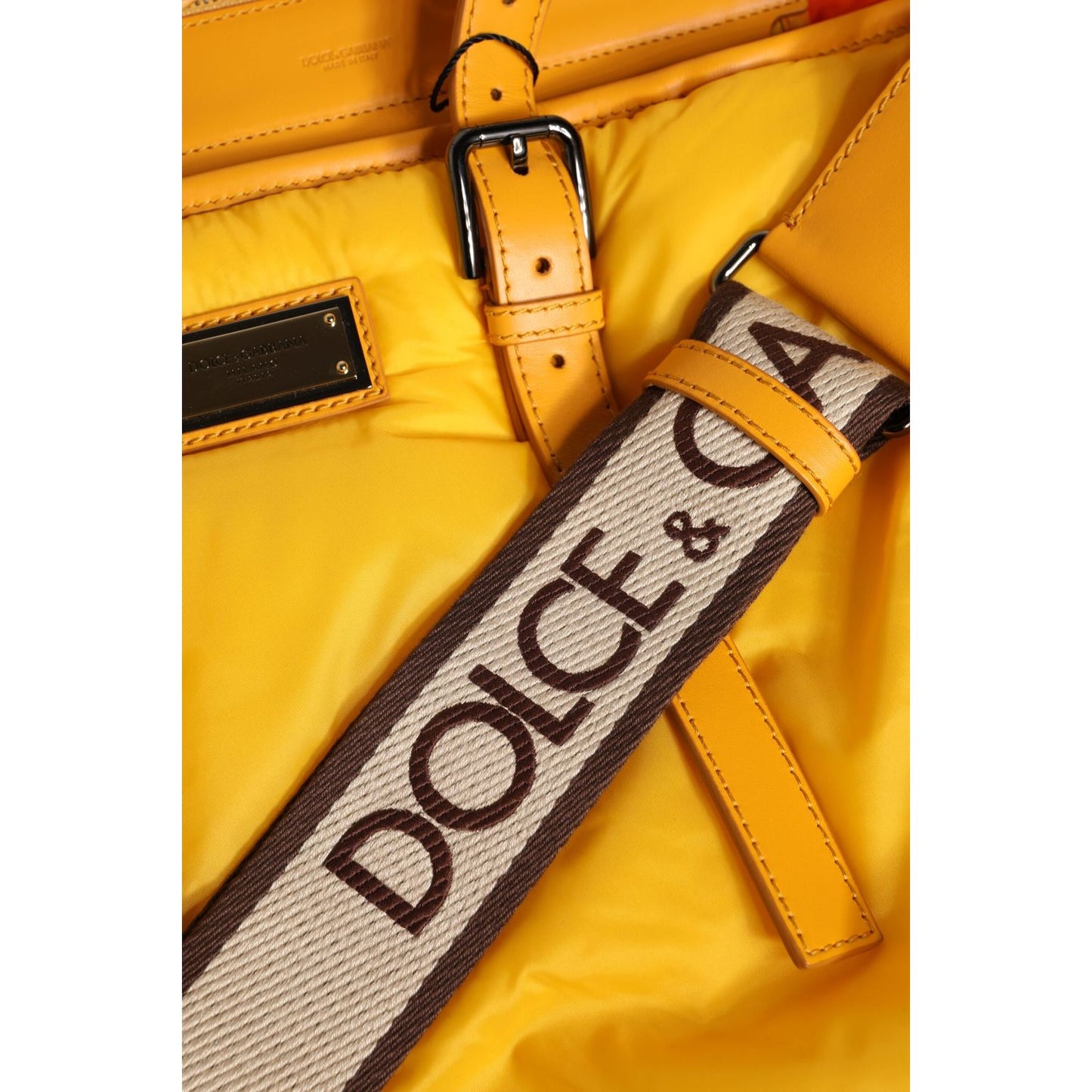 Dolce & Gabbana Yellow Orange Nylon Logo Plaque Hand Shoulder Duffle Bag