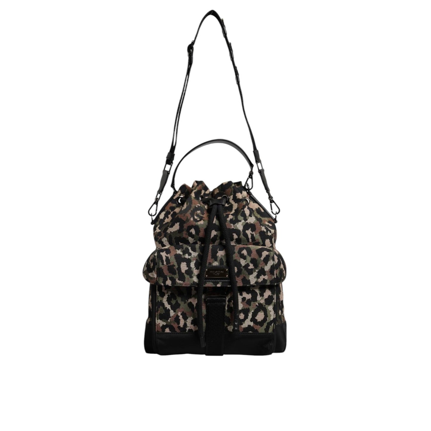 Dolce & Gabbana Multicolor Leopard Cotton Shoulder Bucket Bag