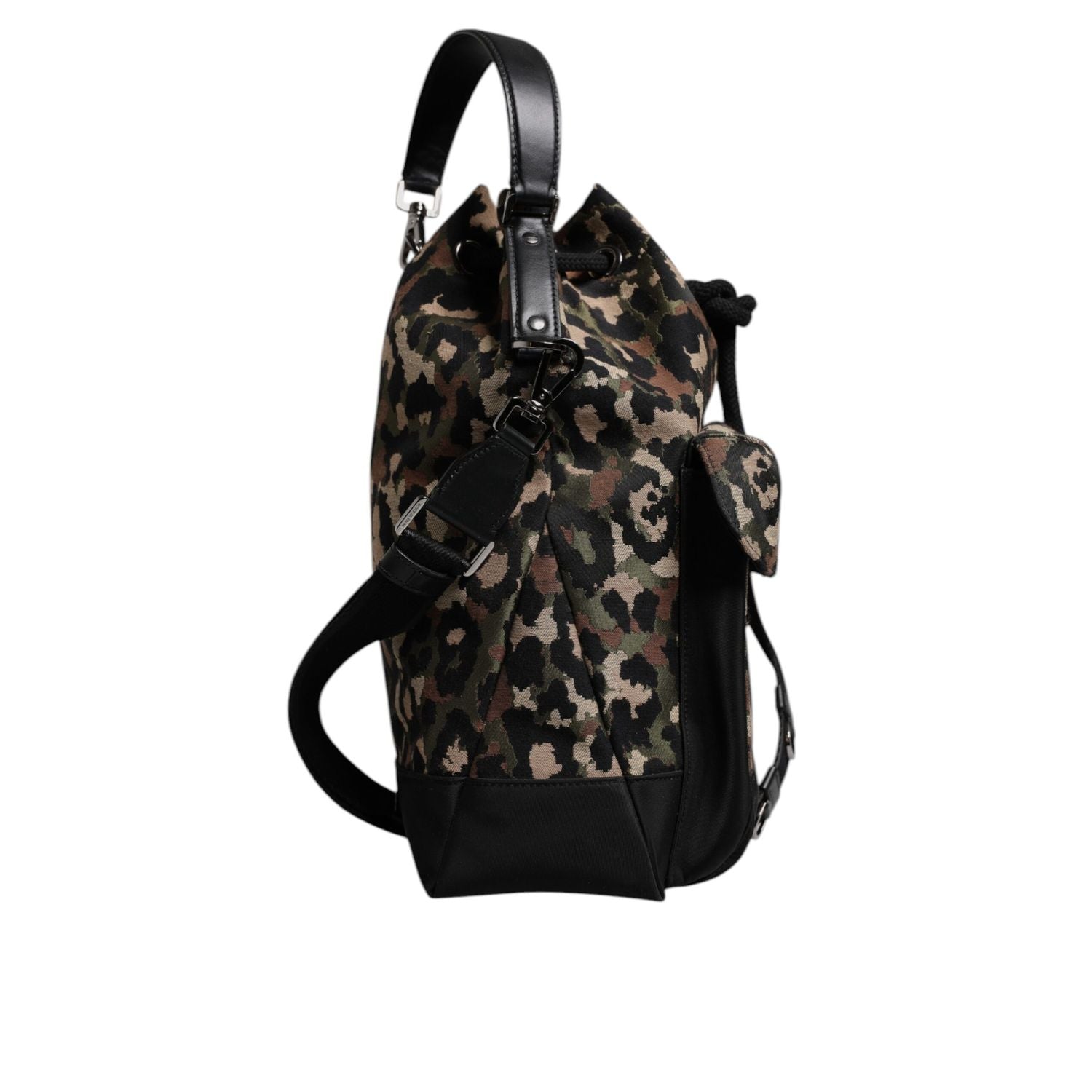 Dolce & Gabbana Multicolor Leopard Cotton Shoulder Bucket Bag