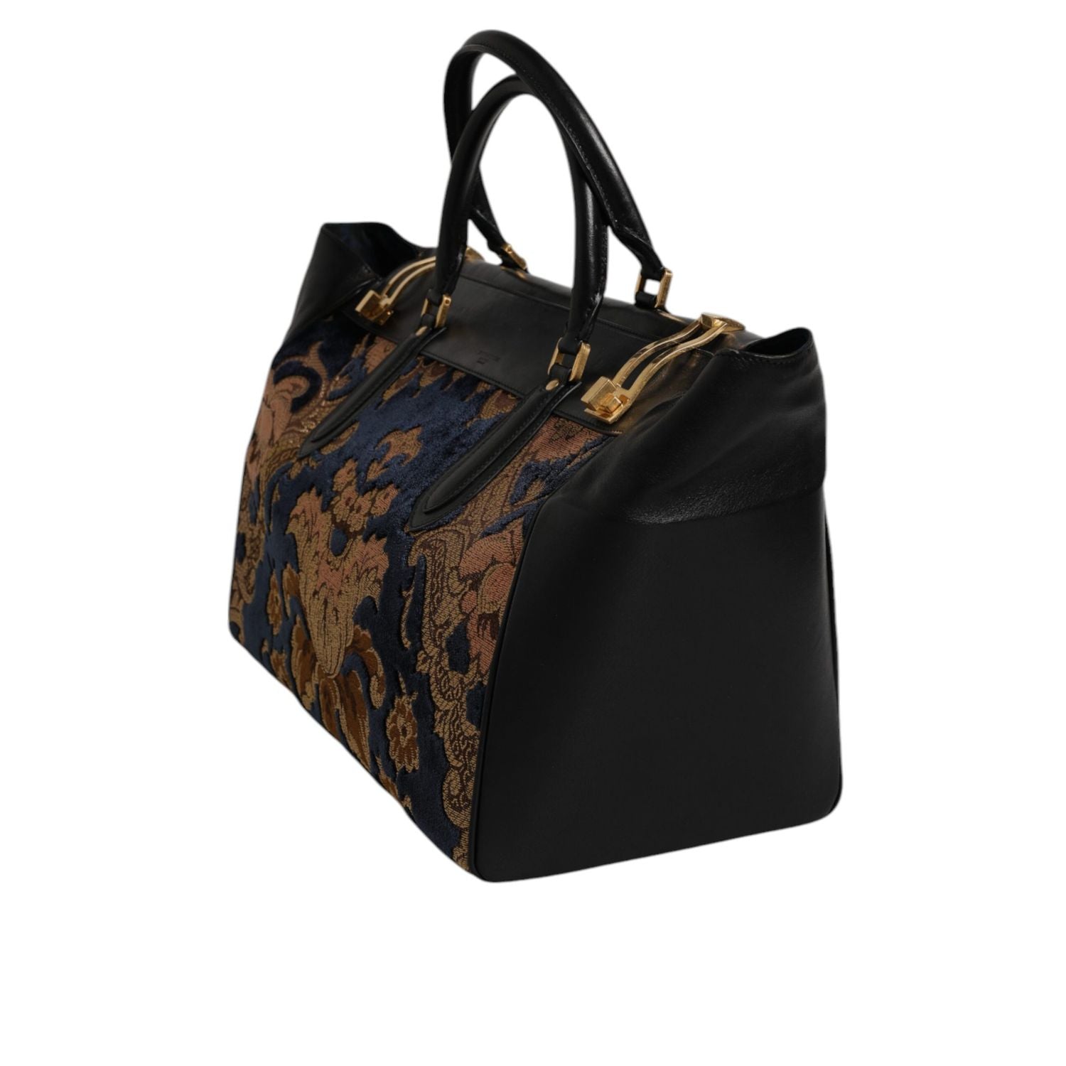 Dolce & Gabbana Black Floral Jacquard Handbag Shoulder Tote Bag