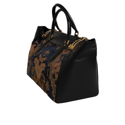 Dolce & Gabbana Black Floral Jacquard Handbag Shoulder Tote Bag
