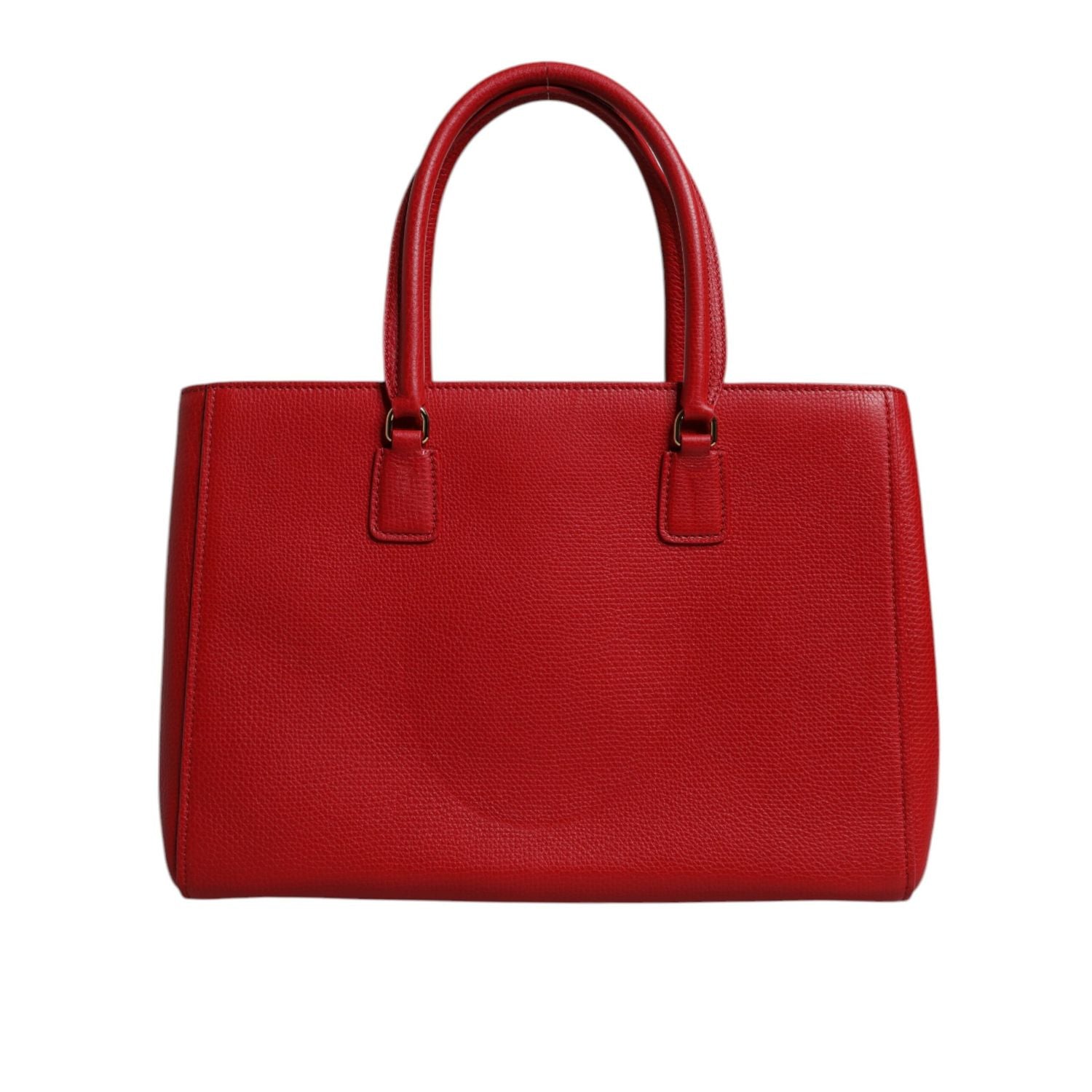 Dolce & Gabbana Red Calfskin Leather Logo Plaque Top Handle Bag