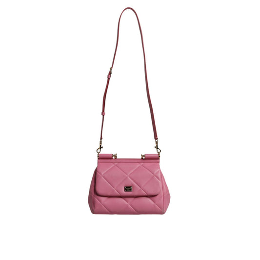 Dolce & Gabbana Pink Leather Sicily Logo Shoulder Satchel Bag