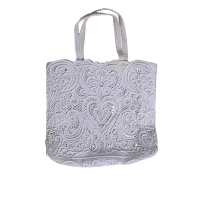 Dolce & Gabbana White Cordonetto Lace Beatrice Tote Shopping Bag