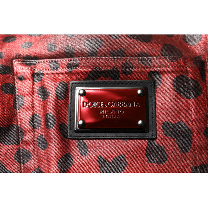 Dolce & Gabbana Red Leopard Cotton Straight Men Denim Jeans