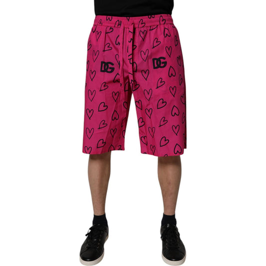 Dolce & Gabbana Pink Cotton Heart Print Bermuda Shorts PAN75741-48