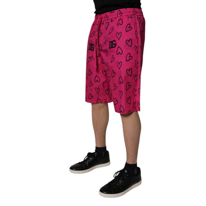 Dolce & Gabbana Pink Cotton Heart Print Bermuda Shorts