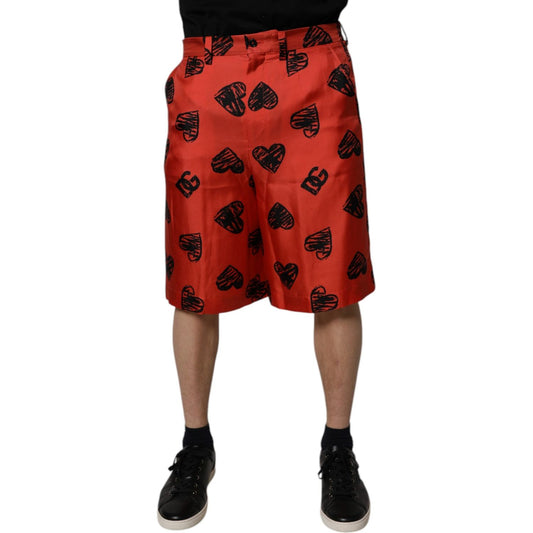 Dolce & Gabbana Orange Silk Heart Print Bermuda Shorts PAN75746-48