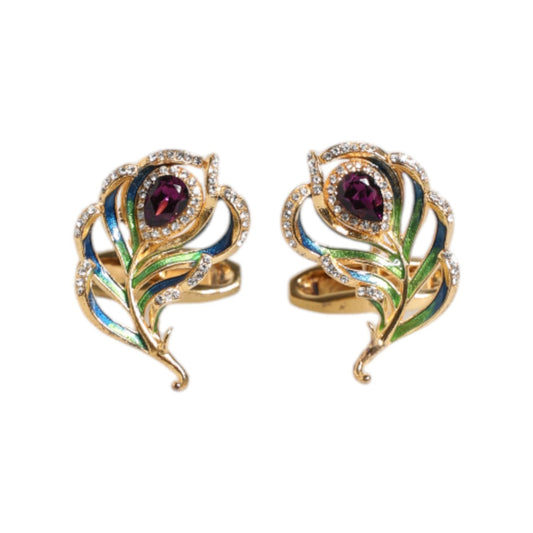 Dolce & Gabbana Multicolor Peacock Feathers 925 Sterling Silver Cufflink