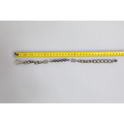Dolce & Gabbana Silver Tone Chain Lobster Clasp Logo Gray Pearls Bracelet