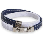 Dolce & Gabbana Blue White Leather Trimmed DG Engraved Silver Tone Clasp Bracelet