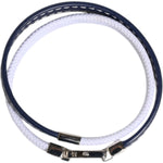 Dolce & Gabbana Blue White Leather Trimmed DG Engraved Silver Tone Clasp Bracelet