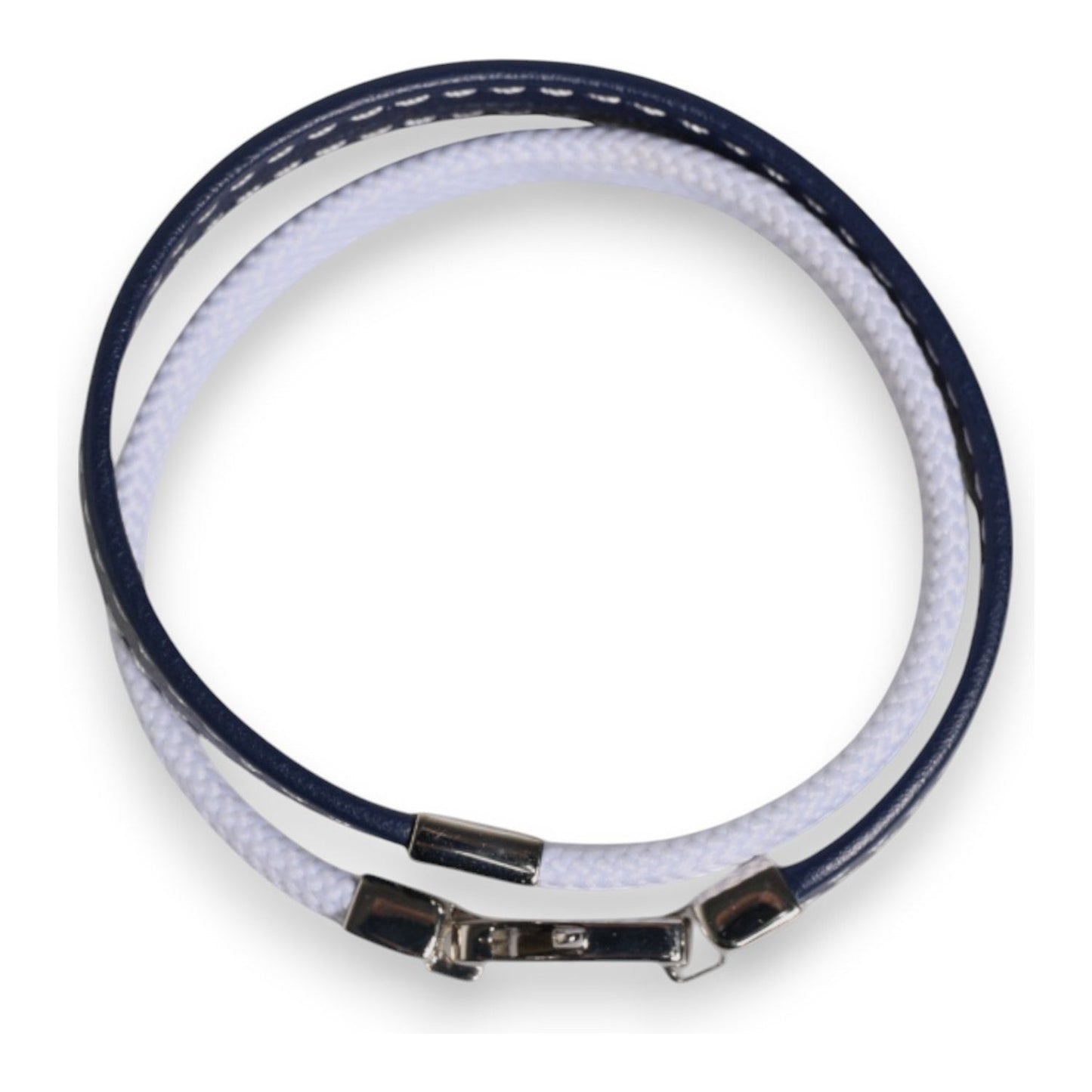 Dolce & Gabbana Blue White Leather Trimmed DG Engraved Silver Tone Clasp Bracelet