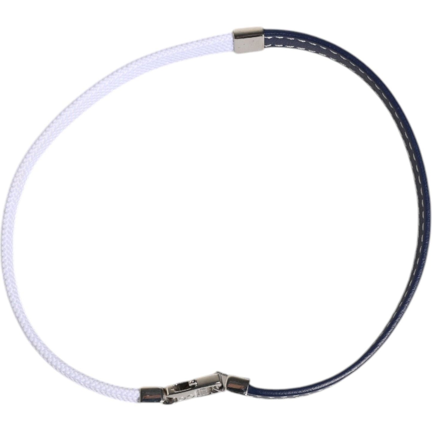 Dolce & Gabbana Blue White Leather Trimmed DG Engraved Silver Tone Clasp Bracelet