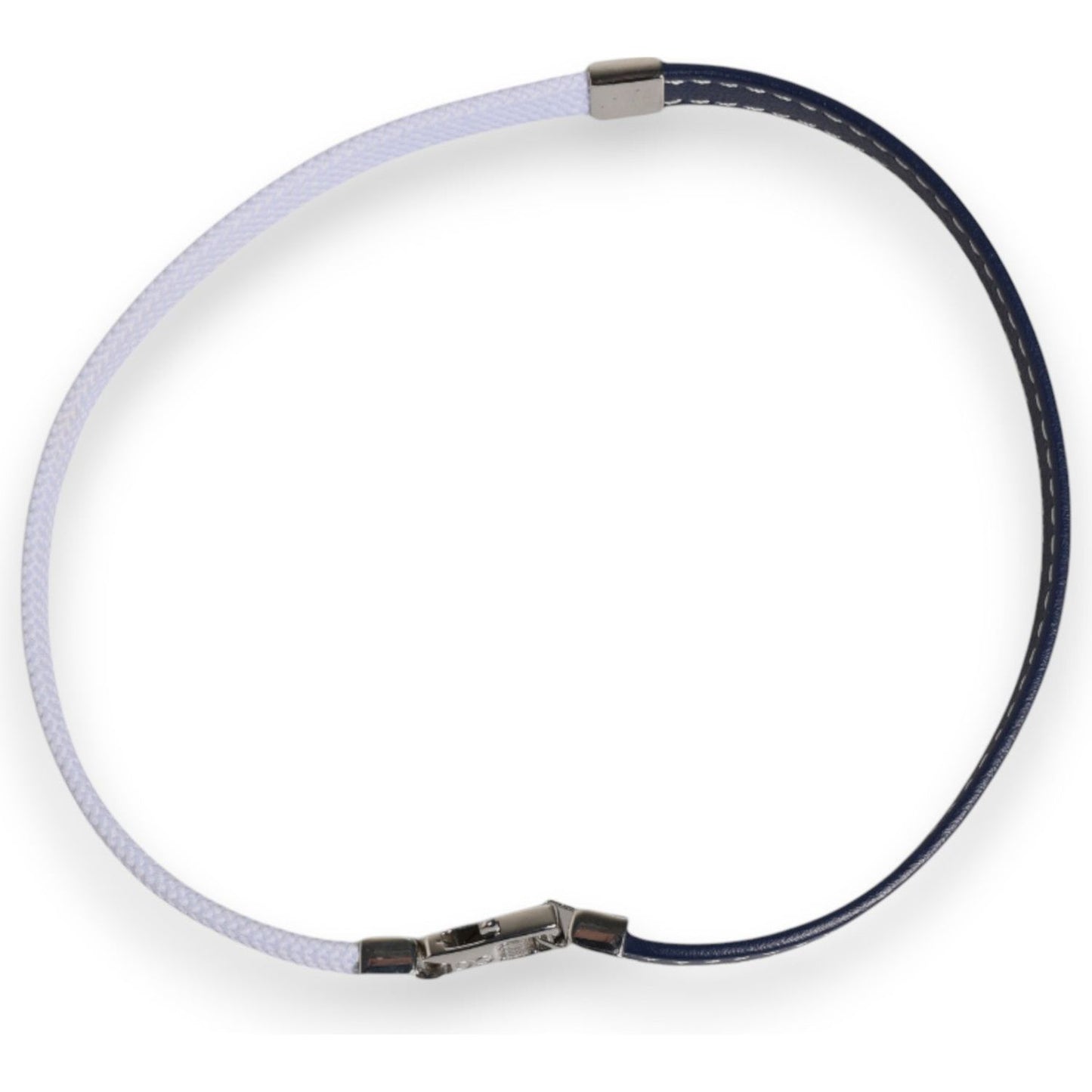 Dolce & Gabbana Blue White Leather Trimmed DG Engraved Silver Tone Clasp Bracelet