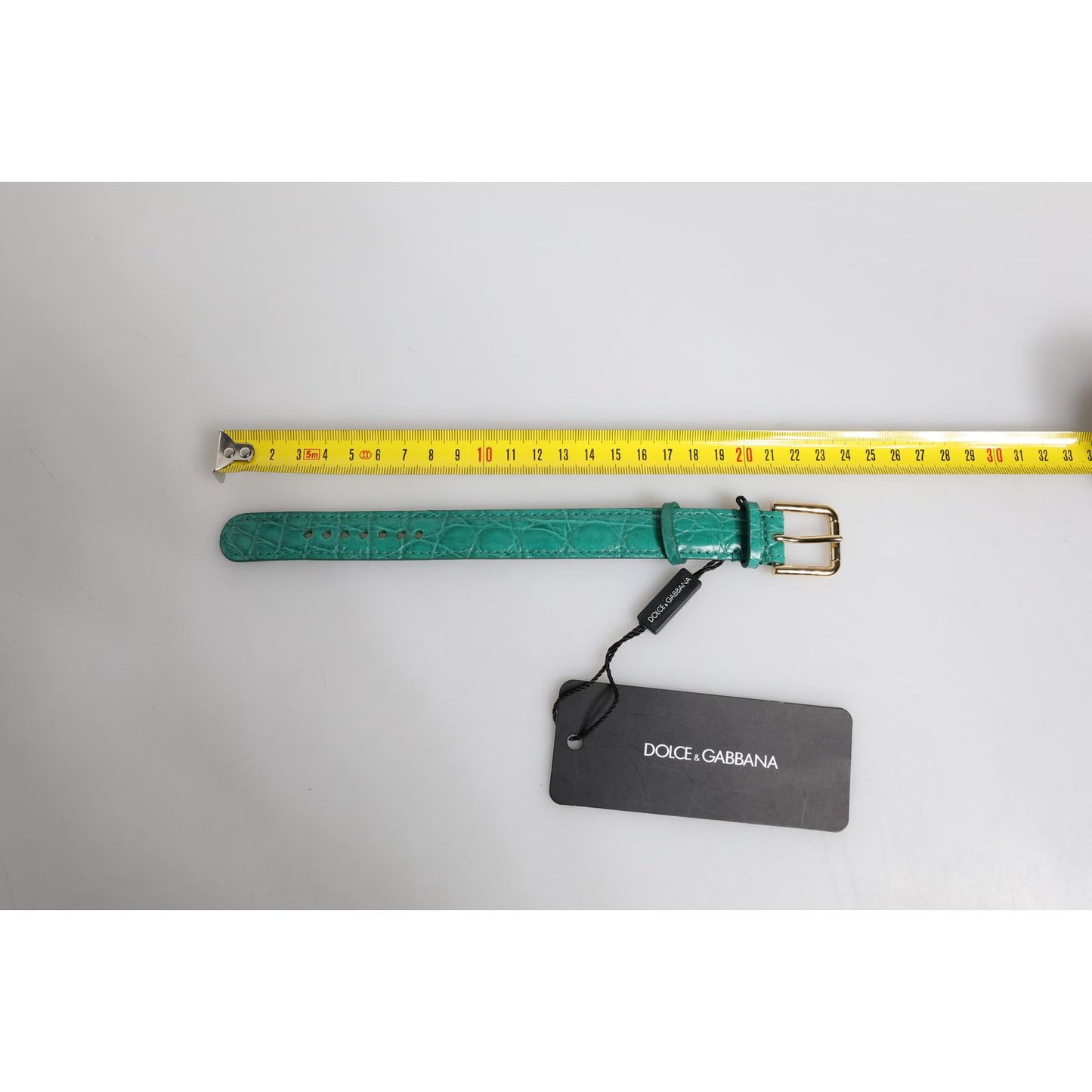 Dolce & Gabbana Green Exotic Leather Gold Tone Metal Buckle Armband