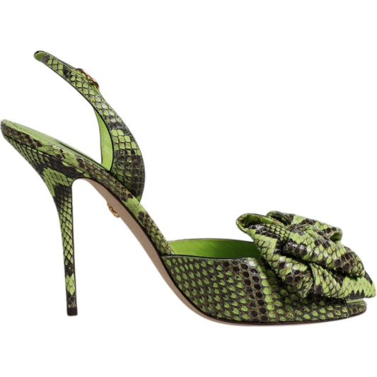 Dolce & Gabbana Green Python Leather Heels Sandals Shoes