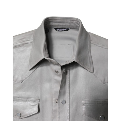Dolce & Gabbana Metallic Gray Cotton Button Down Shirt