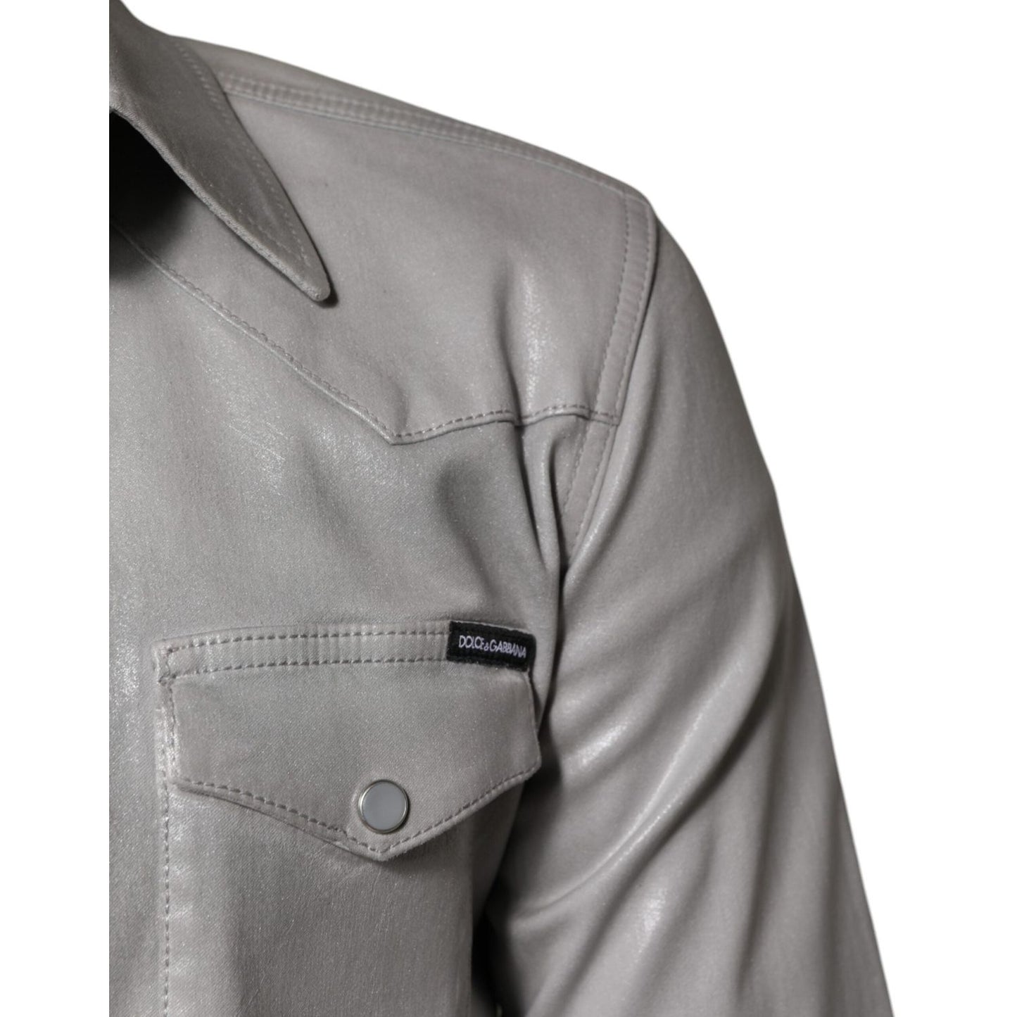 Dolce & Gabbana Metallic Gray Cotton Button Down Shirt