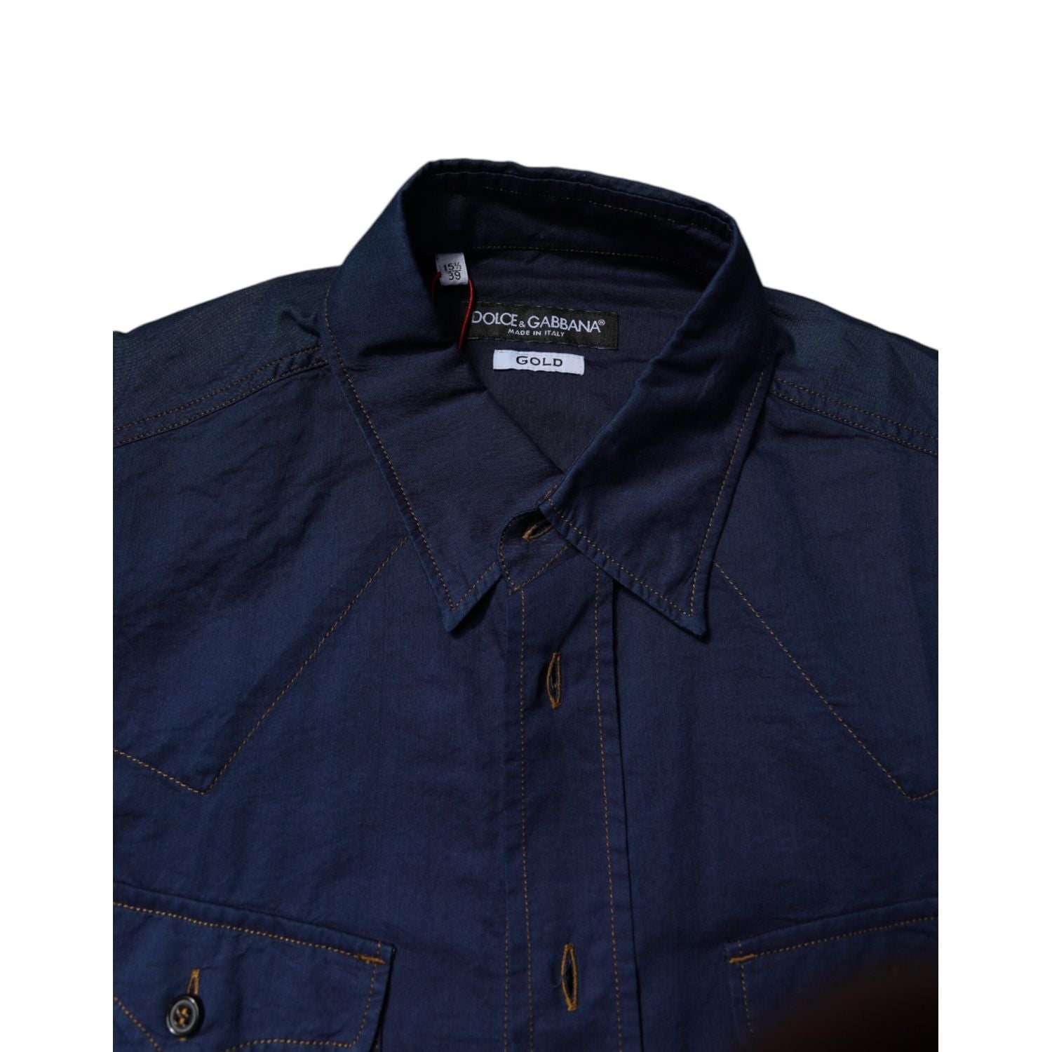 Dolce & Gabbana Dark Blue Cotton GOLD Dress Formal Shirt