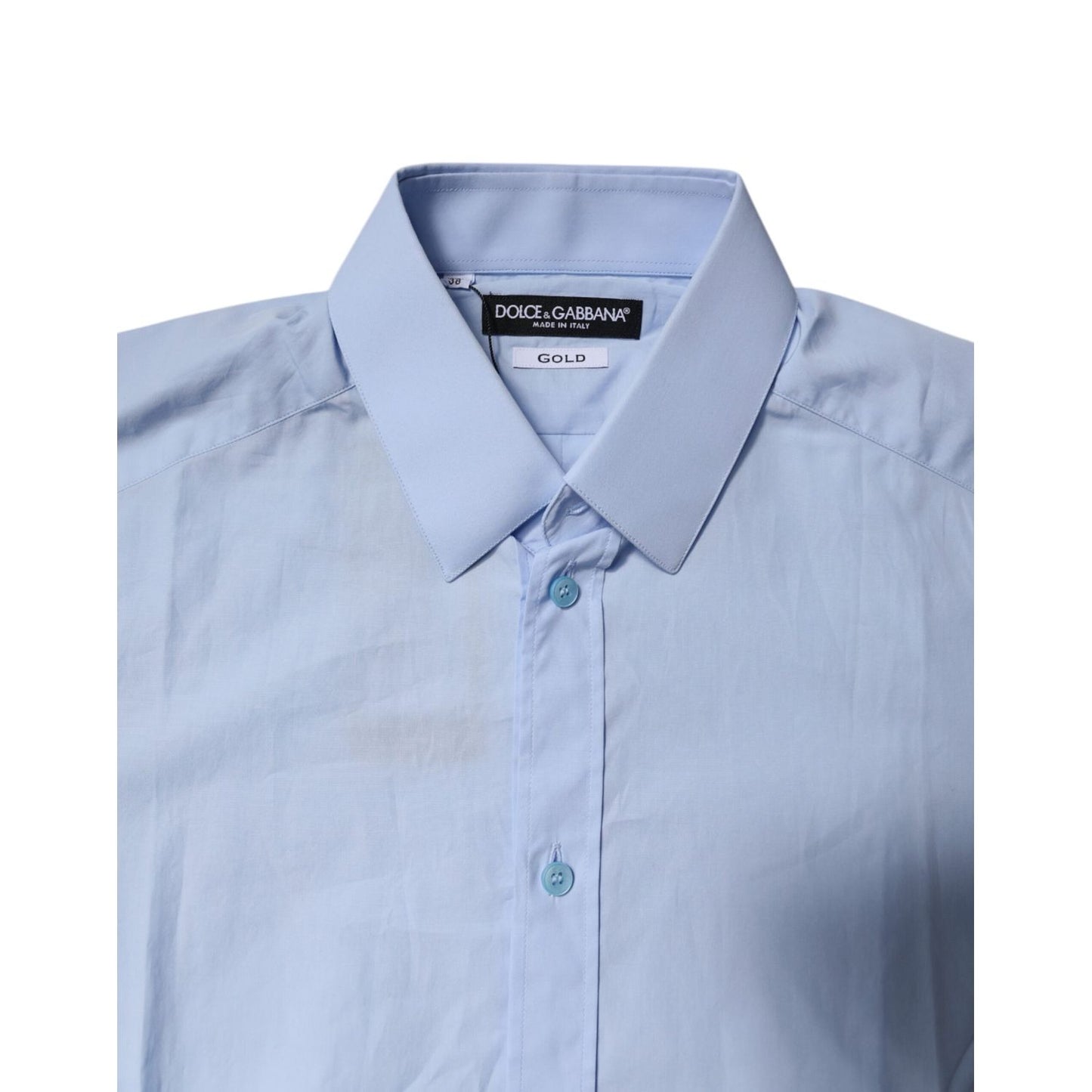 Dolce & Gabbana Light Blue Cotton GOLD Dress Formal Shirt