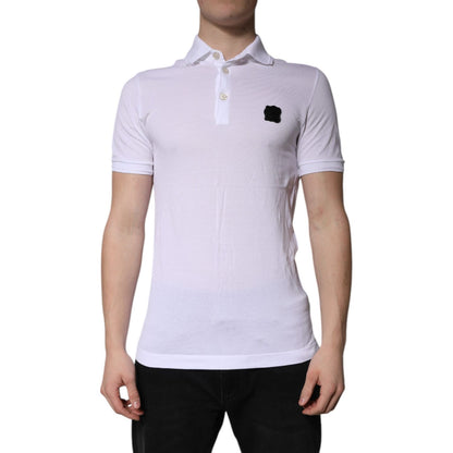 Dolce & Gabbana White Cotton Logo Collared Polo T-shirt
