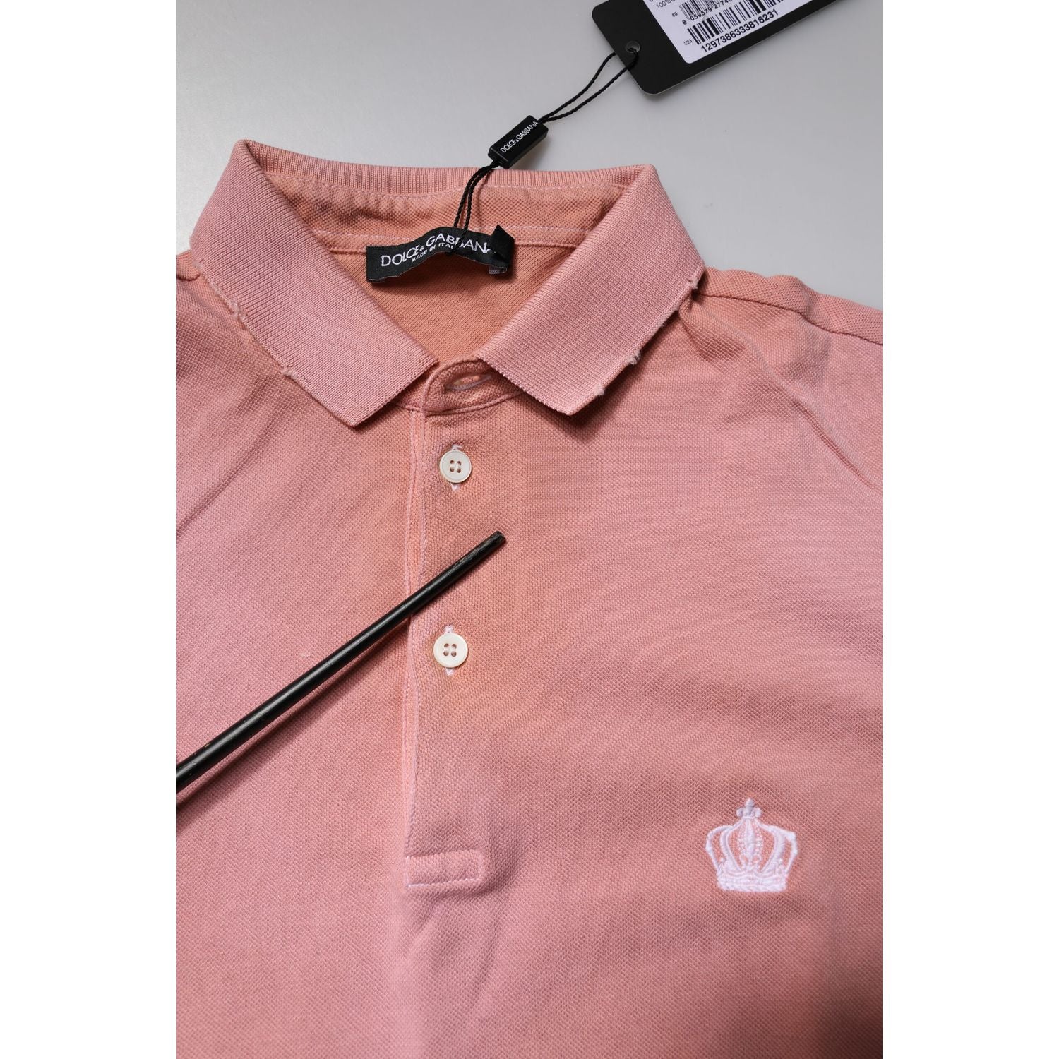 Dolce & Gabbana Pink Cotton Crown Collared Polo T-shirt