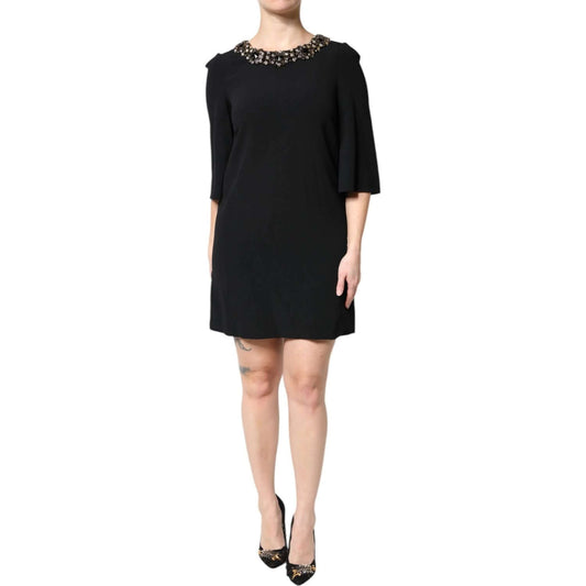 Dolce & Gabbana Black Crystal Embellished Round Neck Mini Dress DR81658-36