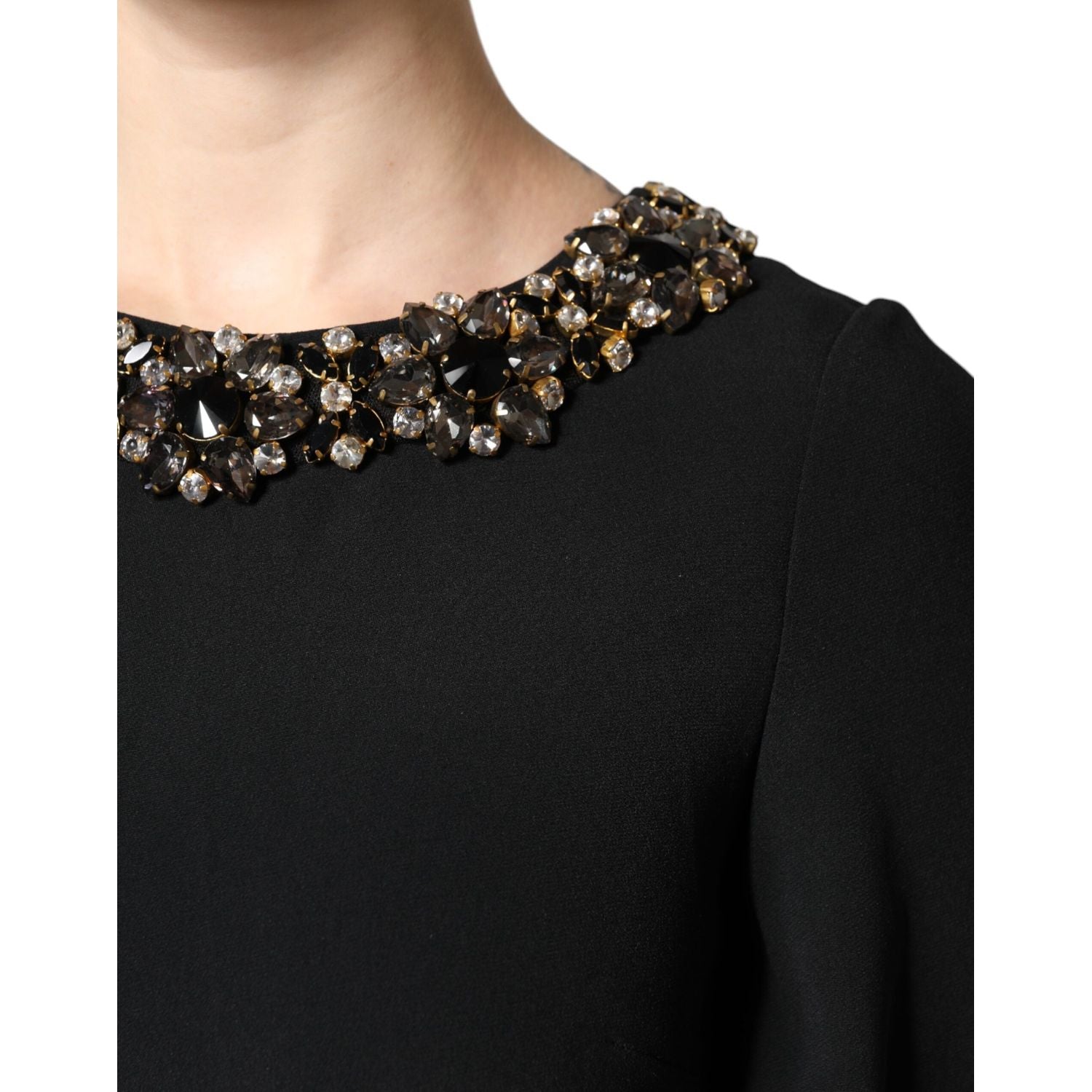 Dolce & Gabbana Black Crystal Embellished Round Neck Mini Dress