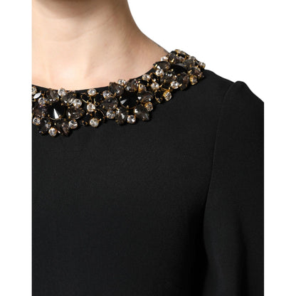 Dolce & Gabbana Black Crystal Embellished Round Neck Mini Dress