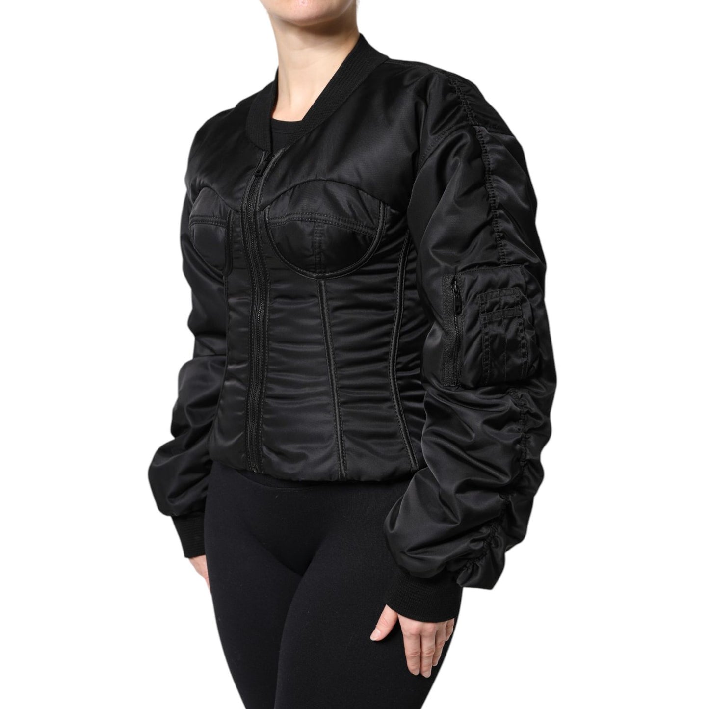 Dolce & Gabbana Black Nylon Full Zip Bustier Corset Jacket
