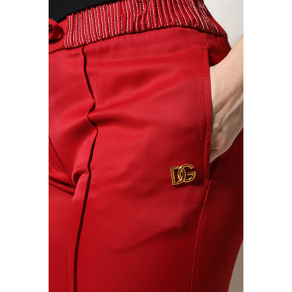 Dolce & Gabbana Red Viscose Straight Fit Pants