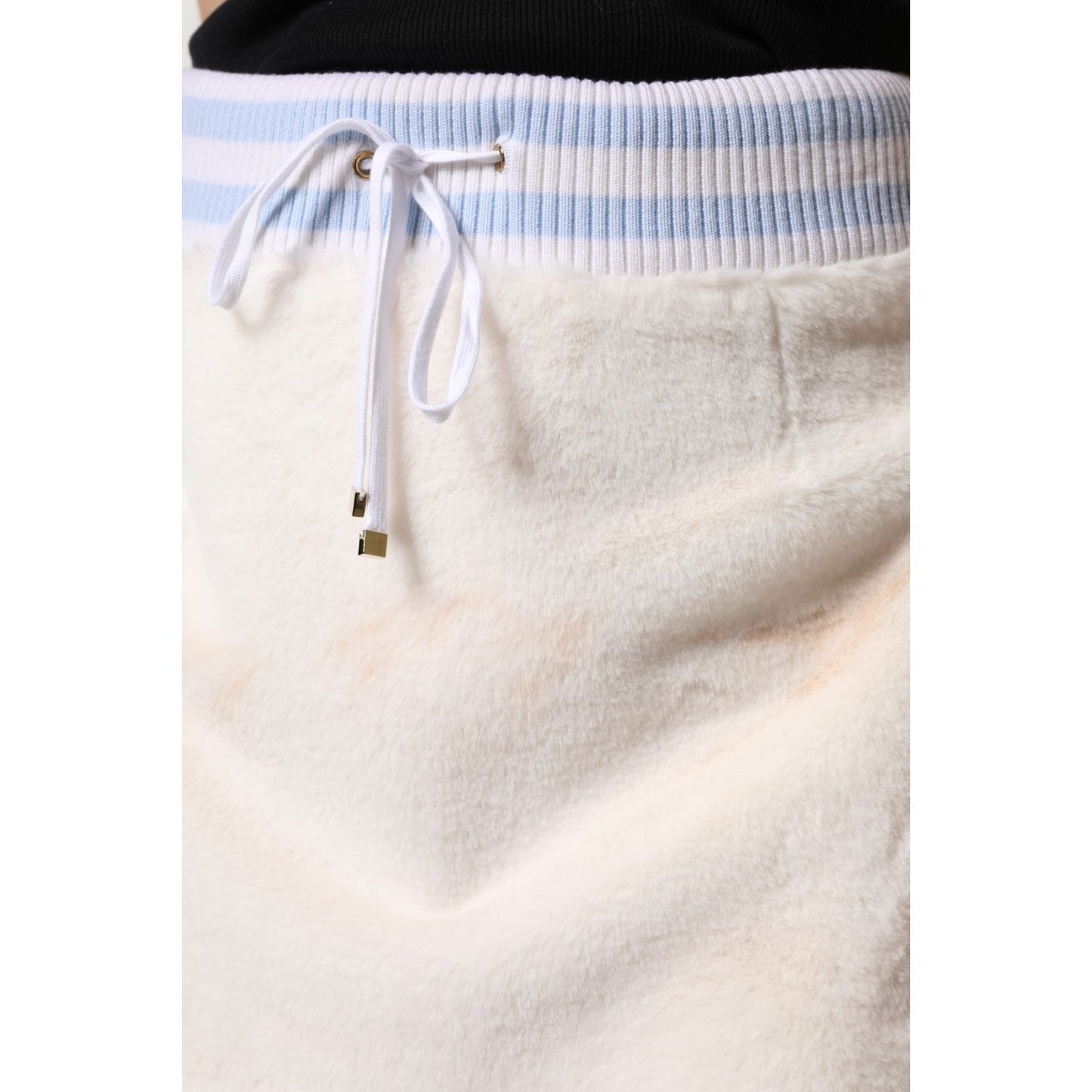 Dolce & Gabbana Off White Faux Fur High Waisted Mini Skirt